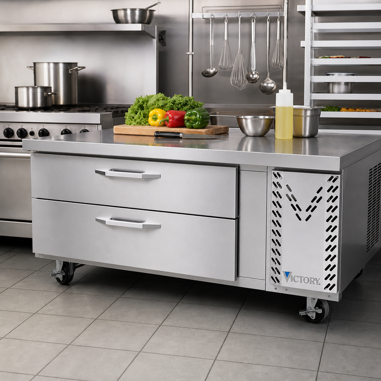 Product image #2 for Victory Refrigeration V-Core 60-Inch Stainless Steel Two-Drawer Chef Base Freezer, Side-Mounted Self-Contained R290