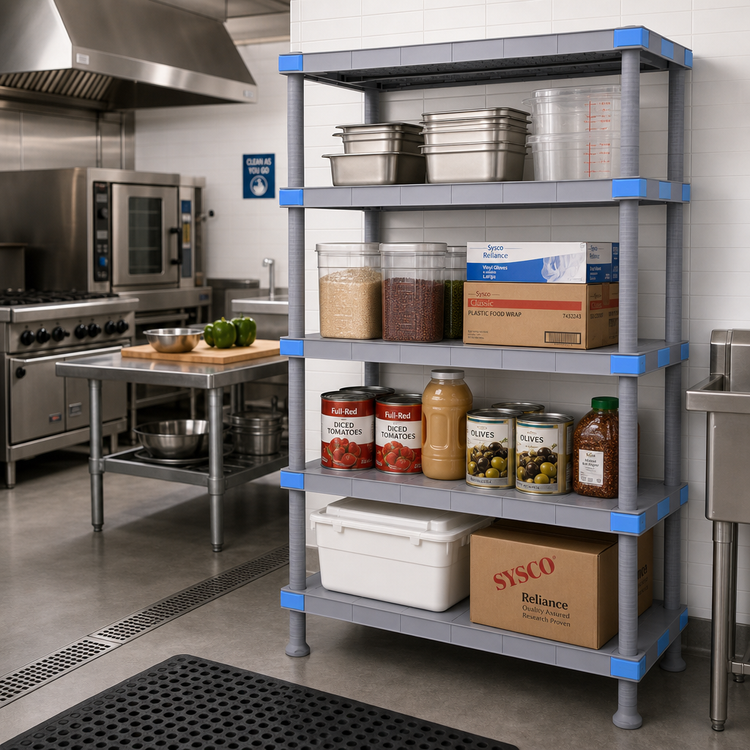 Product image #2 for Quantum Millenia 72 Inch Wide x 18 Inch Deep x 50 Inch High Polymer Shelving Unit with 4 Solid Shelves and Dunnage Stand, Gray