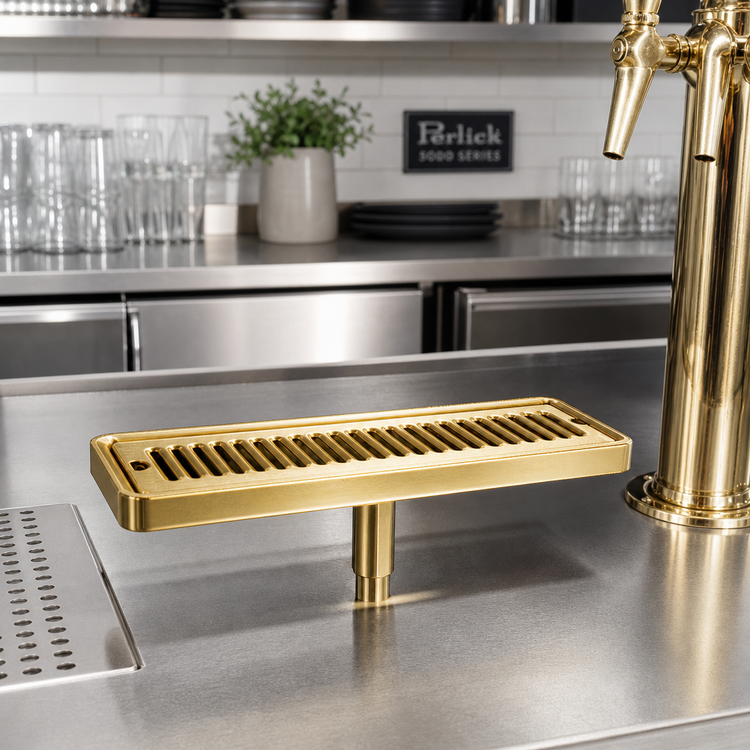 Product image #2 for Perlick 5000 Series Surface-Mount Drip Pan with Removable Glass Rack, Tarnish-Free Brass, 5-3/8 x 4-7/8 Inches