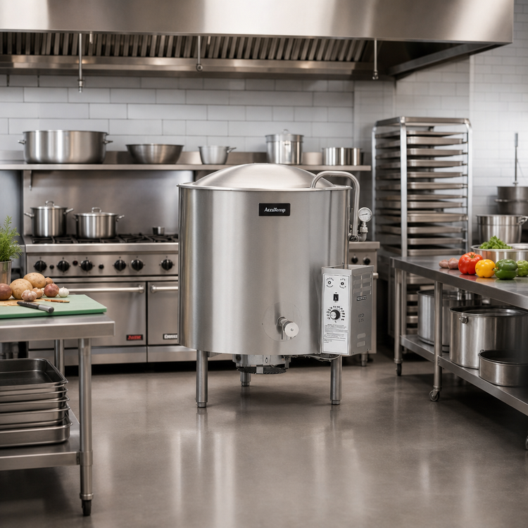 Product image #2 for AccuTemp Edge Series 80-Gallon Gas-Fired Stationary Kettle with Full Jacket and Actuator-Assisted Cover