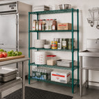 Thumbnail image #2 for Quantum WR63-1242P-5 Stationary Wire Shelving Starter Kit, 42"W x 12"D x 63"H, 5 Shelves, Green Epoxy Finish