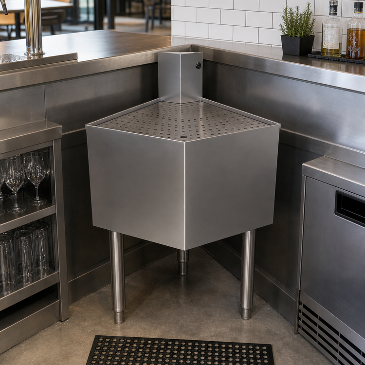 Product image #2 for Glastender Underbar Outside Wedge Corner Drainboard with Removable Perforated Insert, 60° Angle, 19-Inch Deep, Stainless Steel