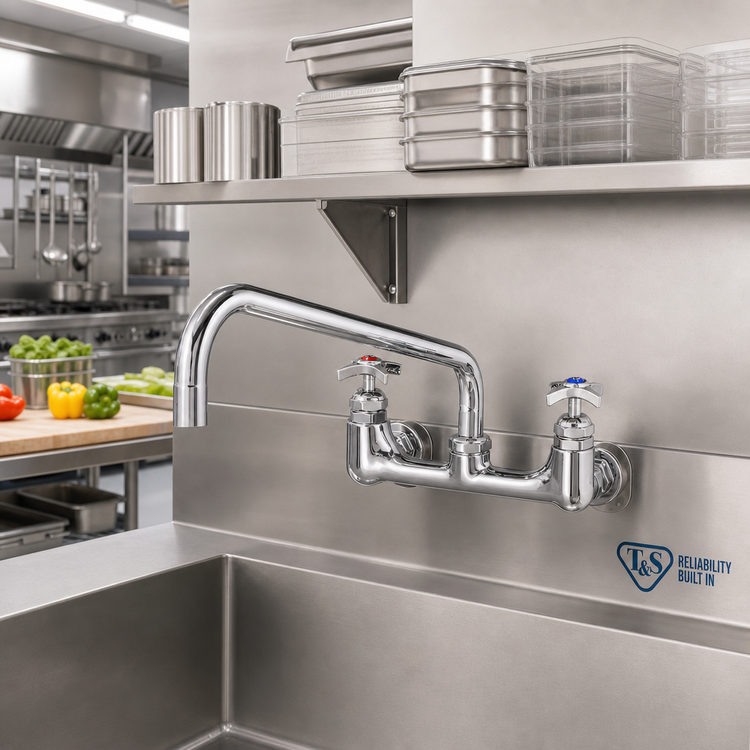 Product image #2 for T&S Brass Big-Flo Wall Mount Mixing Faucet with 14-Inch Swing Nozzle and 8-Inch Adjustable Centers