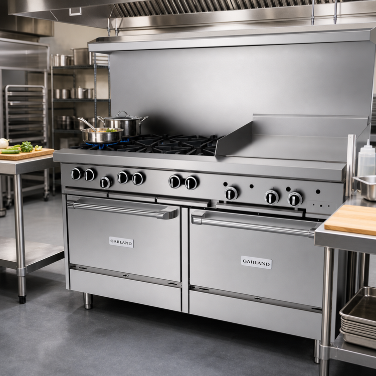 Product image #2 for Garland G Starfire Pro 60-Inch Gas Restaurant Range with 6 Open Burners, 24-Inch Griddle and 2 Standard Ovens