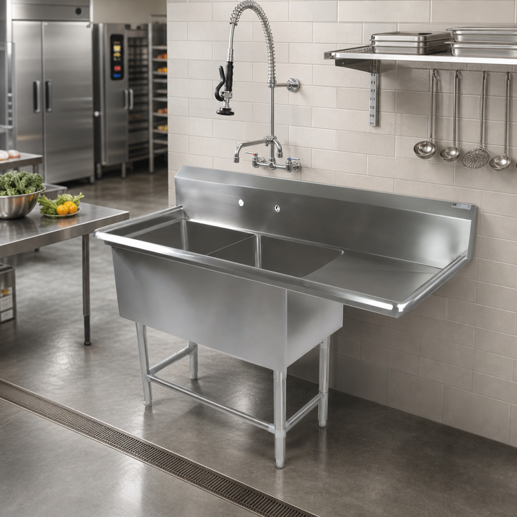 Product image #2 for John Boos Pro-Bowl 2-Compartment Stainless Steel Sink with 24-Inch Right Drainboard