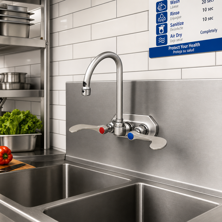 Product image #2 for T&S Brass Wall-Mount Workboard Faucet with 4-Inch Centers, 5-3/4-Inch Swivel Gooseneck, Wrist Action Handles, and 1.5 GPM Aerator