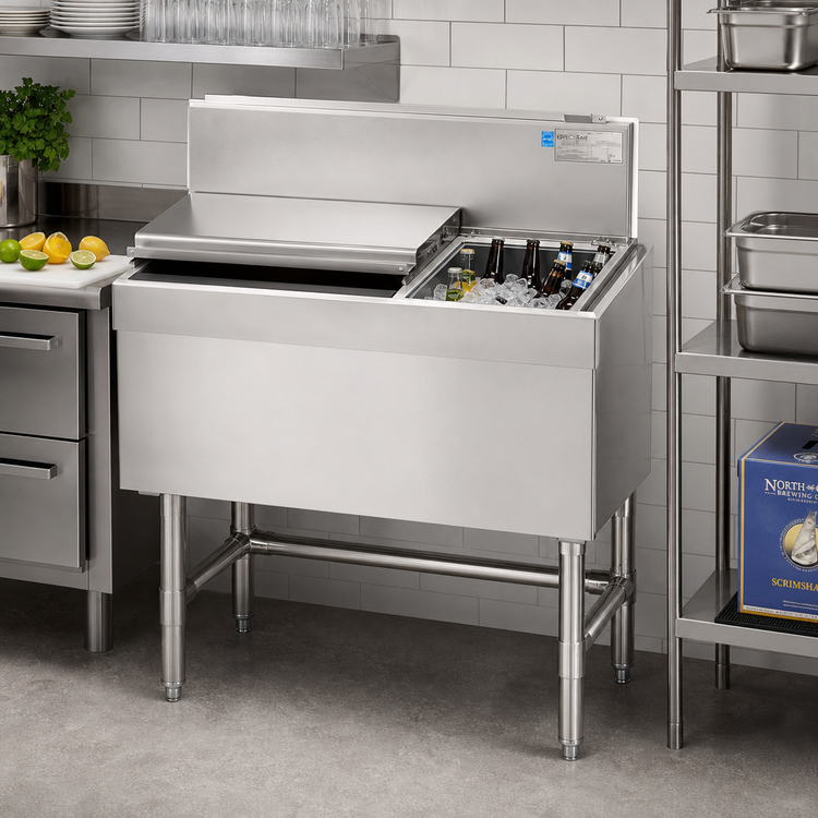 Product image #2 for Spec-Bar Combo Ice Bin/Bottle Unit with Sliding Cover, 48-Inch W x 19-Inch D, 67 lb. Capacity