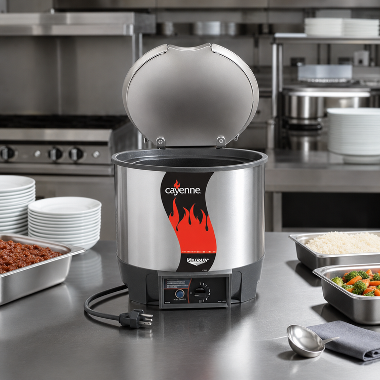 Product image #2 for Vollrath Cayenne Round 7 Qt Countertop Heat 'N Serve Rethermalizer with Inset and Hinged Cover