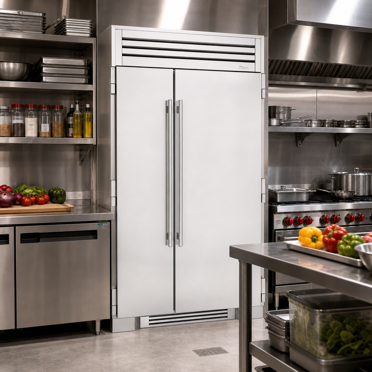 Product image #2 for 48 Inch Two-Section Side-by-Side Reach-In Refrigerator/Freezer with Solid Stainless Steel Doors