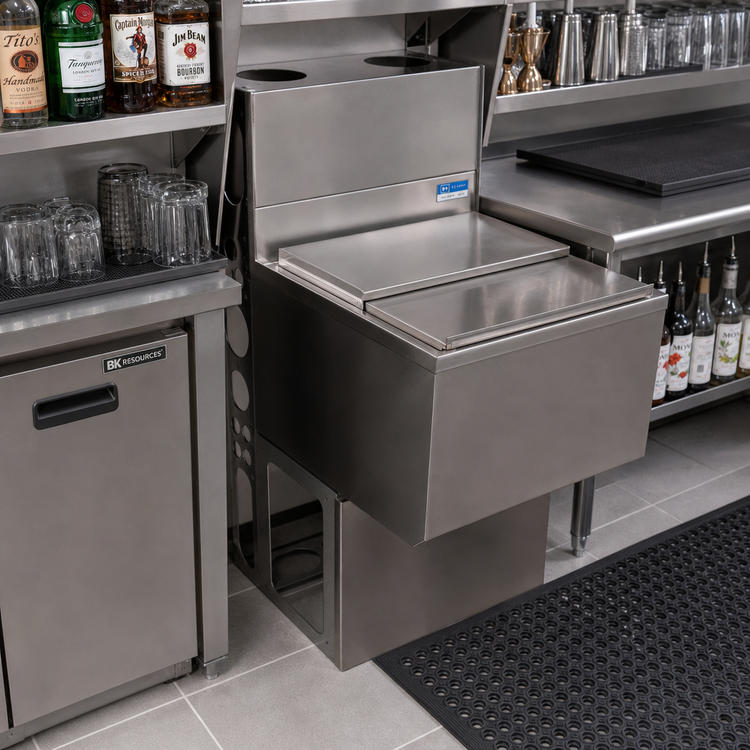 Product image #3 for BK Resources 24-Inch Wide Underbar Insulated Ice Bin with Sliding Cover, 80 lb Capacity