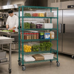 Thumbnail image #2 for Quantum M1848P47-5 Mobile Wire Shelving Cart, 48"W x 18"D x 80"H, 5 Shelves, Green Epoxy Coated, 4 Casters (2 Braked)