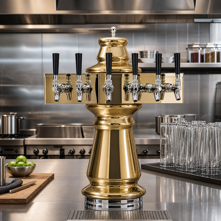 Product image #2 for Glastender Vienna Tower 5-Faucet Air-Cooled Countertop Draft Dispensing Tower, Polished Brass