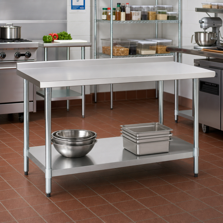 Product image #2 for Eagle Deluxe Series 16-Gauge 300 Series Stainless Steel Work Table with 1-1/2 Inch Rear Upturn and Adjustable Undershelf, 84 x 30 Inches