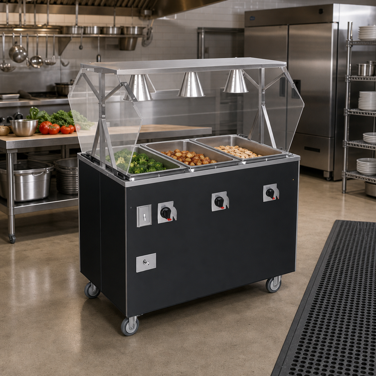 Product image #2 for Vollrath 2-Series Affordable Portable 3-Well Mobile Hot Food Station with Buffet Breath Guard and Enclosed Base