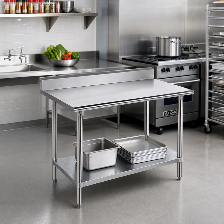 Product image #2 for Advance Tabco KLG-305 Stainless Steel Work Table with 5-Inch Backsplash and Galvanized Undershelf, 60 x 30 Inches