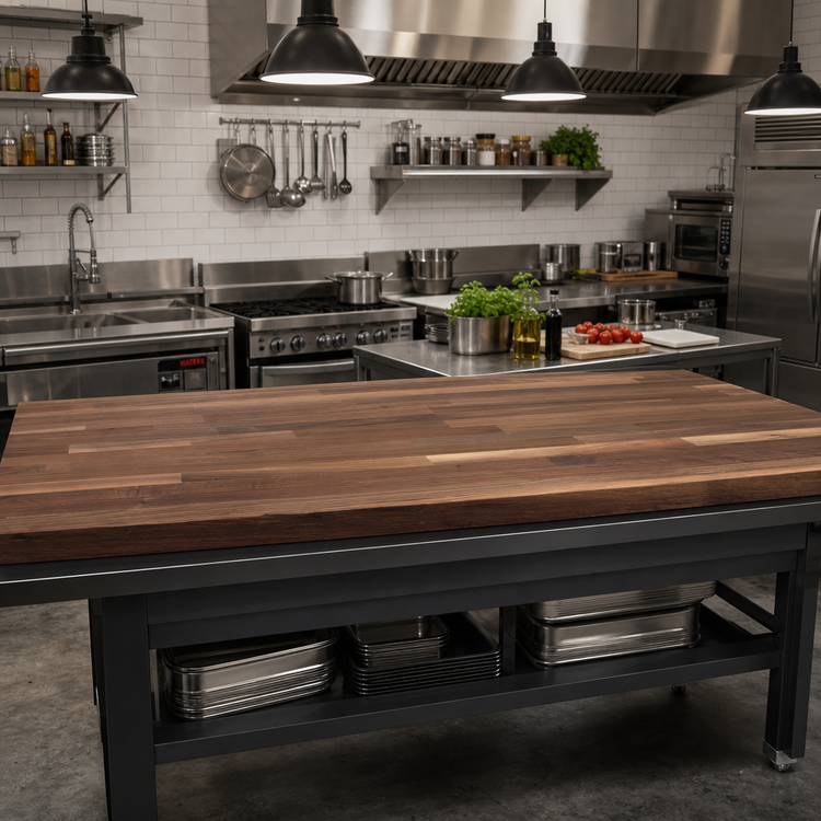 Product image #2 for American Black Walnut Blended-Rail Edge Grain Kitchen Countertop, 96-Inch x 32-Inch x 1-1/2-Inch Thick, Penetrating Oil Finish