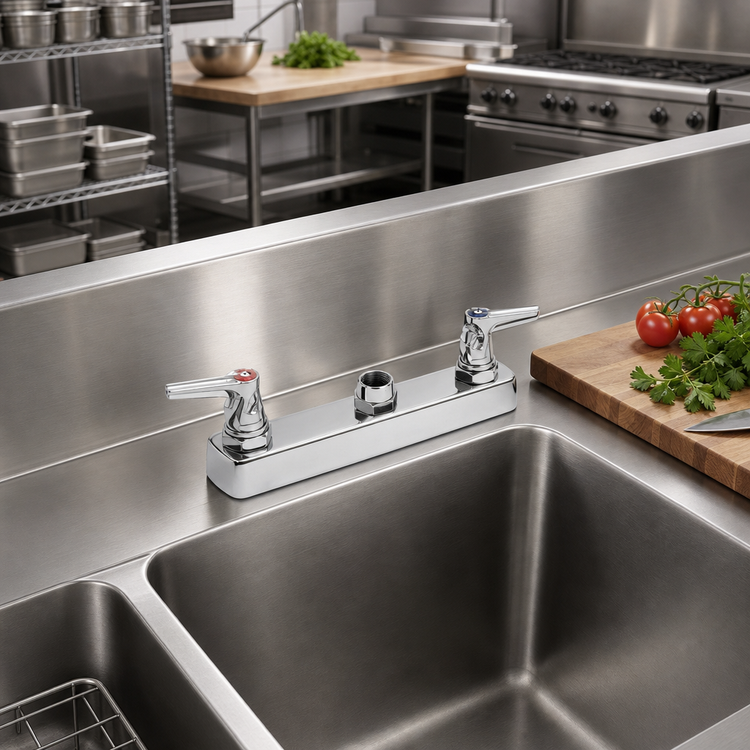 Product image #2 for T&S Brass B-1120-LNM Low-Lead 8-Inch Center Deck-Mount Workboard Mixing Faucet, Less Nozzle