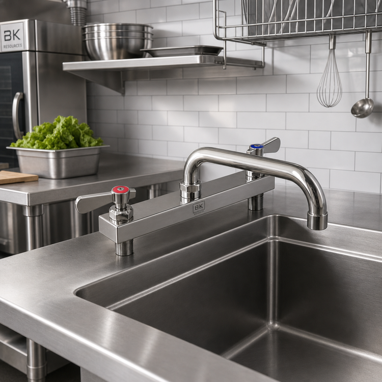 Product image #2 for BK Resources Evolution Deck-Mount Manual Faucet with 8-Inch Swing Spout, 8-Inch Centers