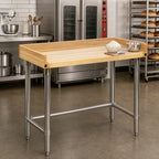 Thumbnail image #2 for Eagle Group MT3048S-BS 48" x 30" Bakers' Work Table with 1-3/4" Hardwood Top, Stainless Steel Base, Open Undershelf, and 4" Splash
