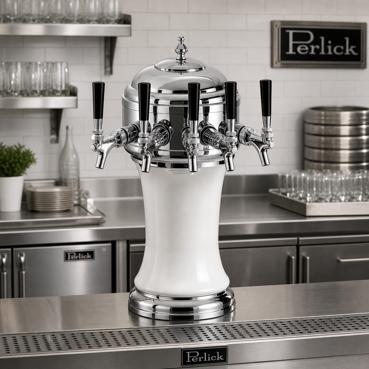 Product image #2 for Perlick Roma 5-Faucet Countertop Glycol-Cooled Draft Beer Tower with White Ceramic Skirt