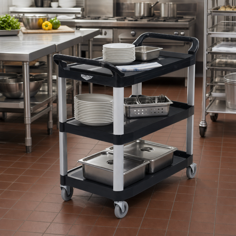 Product image #2 for Vollrath Black 3-Shelf Polypropylene Multi-Purpose Bus Cart, 300 lb Capacity