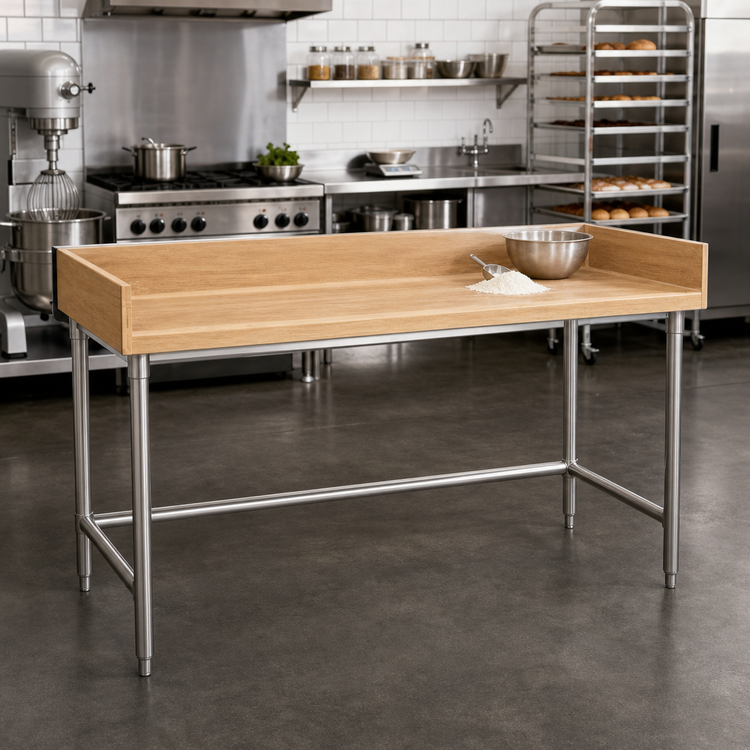 Product image #2 for Advance Tabco 72" x 30" Bakers' Top Work Table with 1-3/4" Wood Top, Stainless Steel Base and 4" Rear/Side Splash