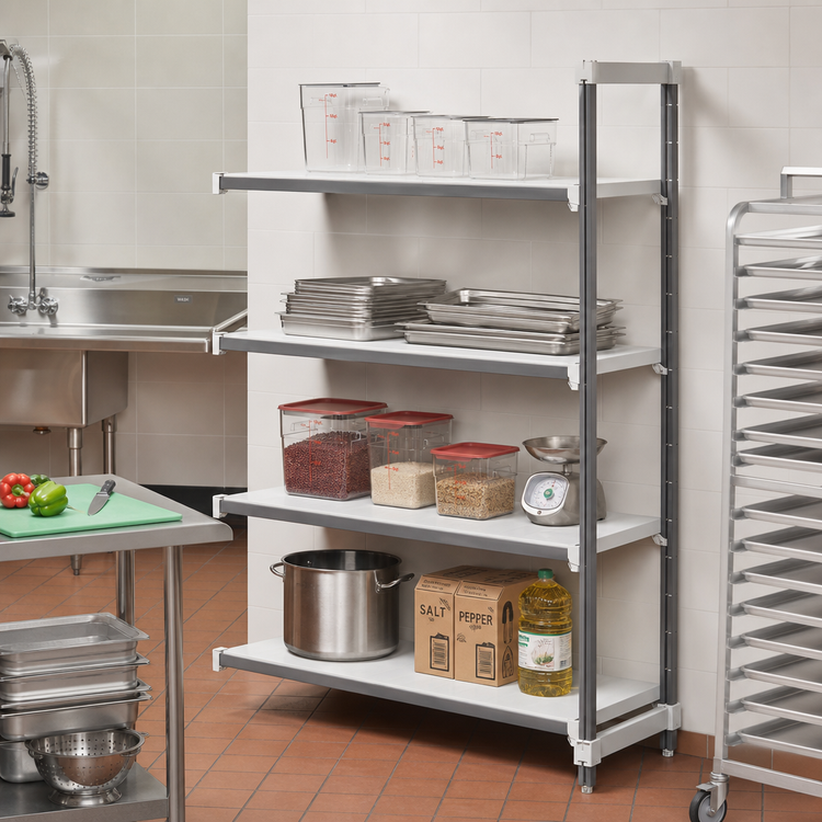 Product image #2 for Cambro Camshelving Elements XTRA 4-Tier Solid Stationary Add-On Polymer Shelving Unit, 24" x 30" x 72", Speckled Gray