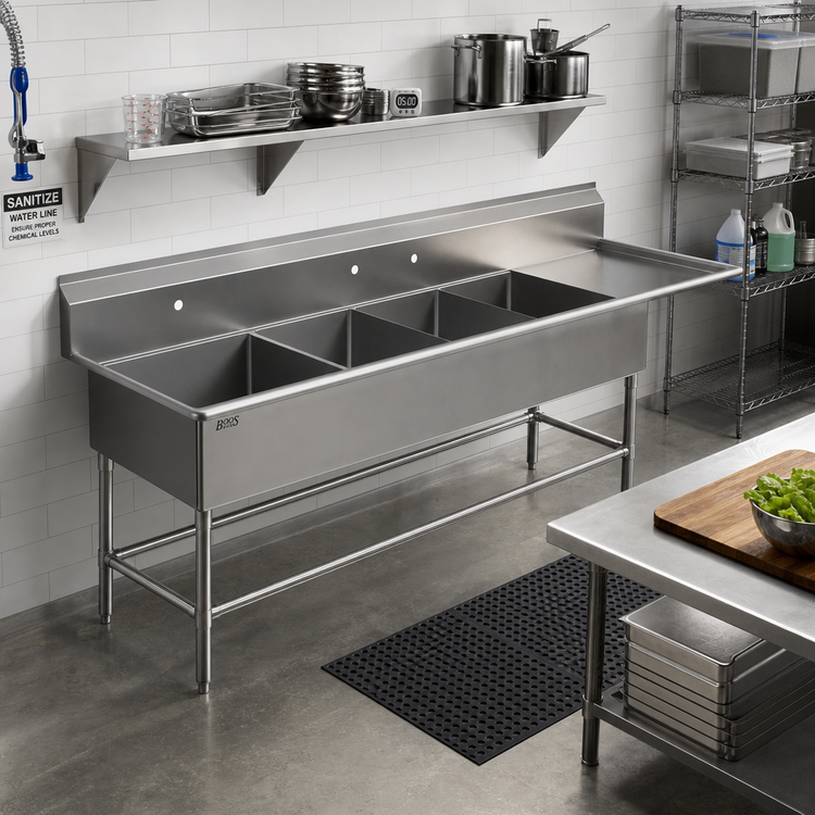 Product image #2 for John Boos Pro-Bowl 4-Compartment Stainless Steel Sink with Right-Hand Drainboard, 100-3/16 Inches W x 29-1/2 Inches D x 44-1/16 Inches H