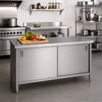 Thumbnail image #2 for John Boos EBSS6-2460 60" x 24" Stainless Steel Enclosed Work Table, 16-Gauge 300 Series Flat Top, Cabinet Base with Sliding Doors