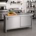 Thumbnail image #2 for John Boos 60 Inch x 24 Inch 300 Series Stainless Steel Enclosed Work Table with Cabinet Base and Sliding Doors