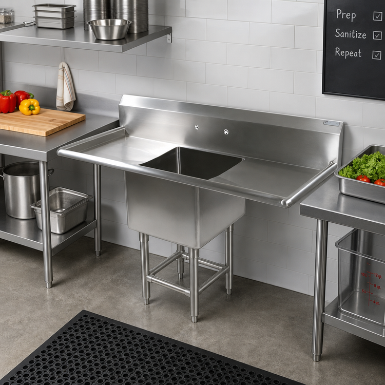 Product image #2 for John Boos Pro-Bowl 1-Compartment Stainless Steel Sink with Left and Right Drainboards, 20 x 20 x 12-Inch Bowl