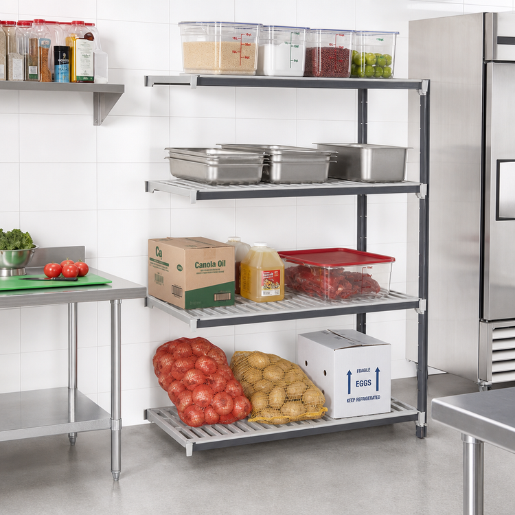 Product image #2 for Cambro Camshelving Elements XTRA 4-Shelf Stationary Add-On Polymer Shelving Unit, 18 x 42 x 64 Inches, Vented and Solid Shelves