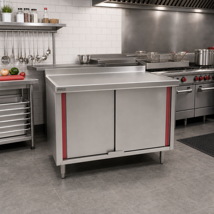 Product image #2 for Eagle Group Spec-Master Marine Series Stainless Steel Enclosed Work Table with Cabinet Base and Two Hinged Doors, 36 x 24 Inches
