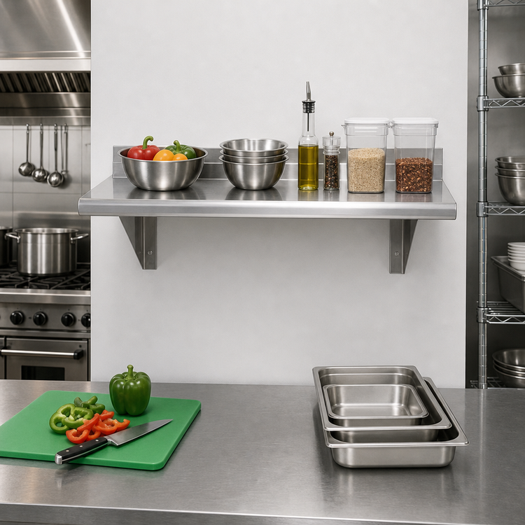 Product image #2 for Advance Tabco 24" x 15" Wall-Mounted 18-Gauge 430 Stainless Steel Wall Shelf, Satin Finish