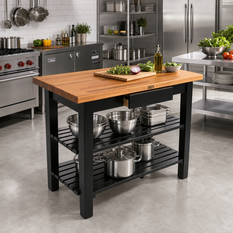 Product image #3 for John Boos Appalachian Red Oak Country Work Table with 2 Slatted Undershelves, 48 x 25 Inches