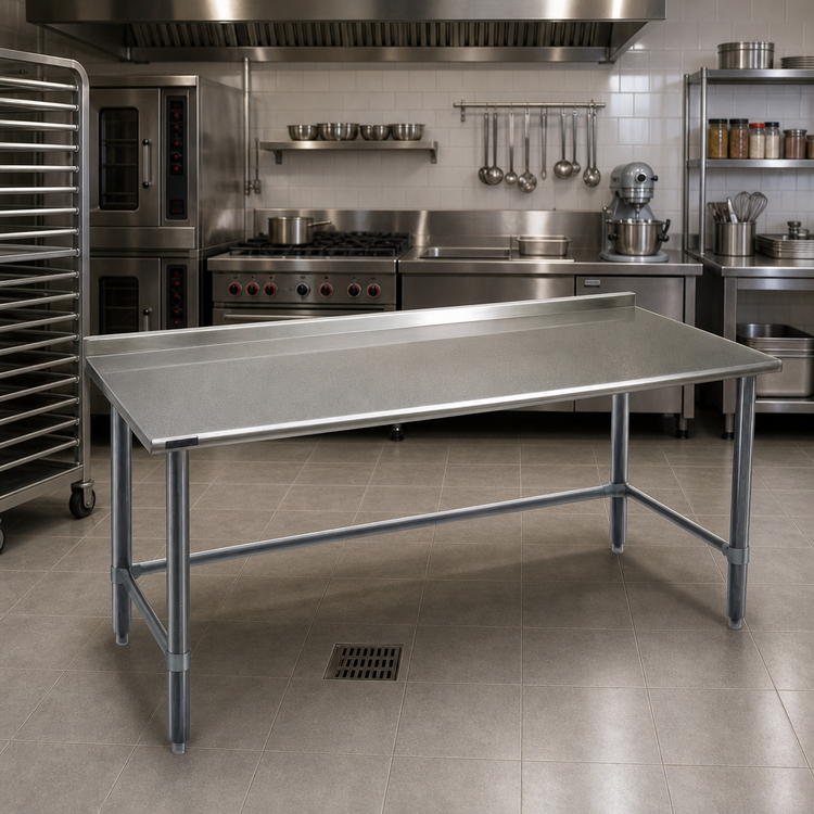 Product image #2 for Spec-Master 84-Inch x 36-Inch 14-Gauge 300-Series Stainless Steel Work Table with 1-1/2-Inch Rear Upturn and Galvanized Open Base