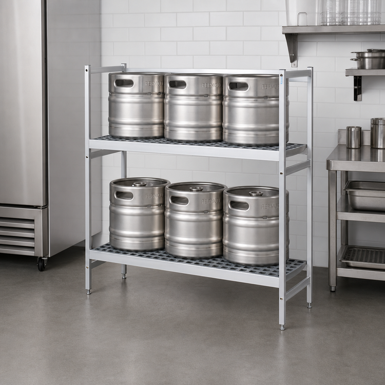 Product image #2 for Fermod 2-Shelf Aluminum Keg Rack, 6-Keg Capacity, 52W x 18D x 57H