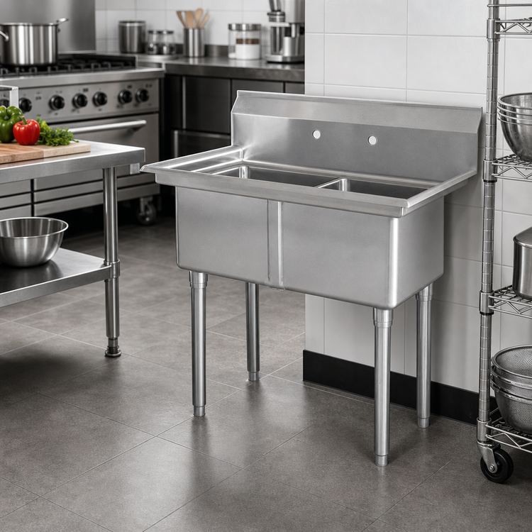 Product image #2 for Omcan 2-Compartment Pot Sink with 21 x 18 x 14-Inch Bowls, 304 Stainless Steel, No Drainboard