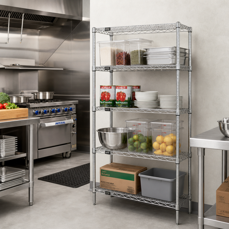 Product image #2 for Quantum 36-Inch W x 14-Inch D x 74-Inch H 4-Shelf 304 Stainless Steel Stationary Wire Shelving Starter Kit