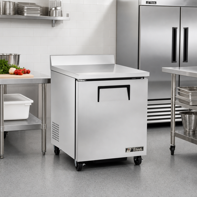 Product image #2 for True One-Section 1-Door Worktop Freezer, -10°F, Rear-Mounted Self-Contained Refrigeration, Stainless Steel Top with Rear Splash