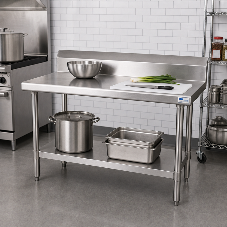 Product image #2 for BK Resources 48-Inch x 24-Inch 16-Gauge Stainless Steel Work Table with 5-Inch Riser and Adjustable Undershelf