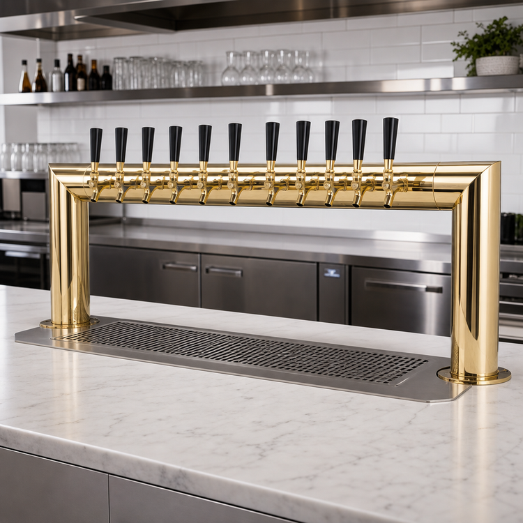Product image #2 for Micro Matic Pass-Thru Countertop Glycol-Cooled Draft Beer Tower with 12 Faucets, PVD Brass Finish
