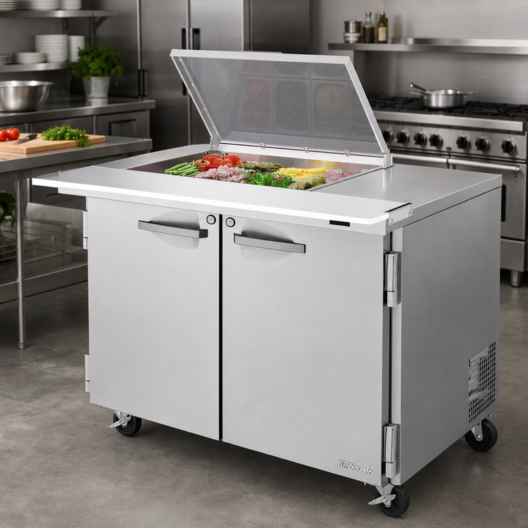 Product image #2 for Turbo Air PRO Series 48-Inch 2-Door Sandwich/Salad Mega Prep Table with Flat Clear Lid, 12-Pan Capacity