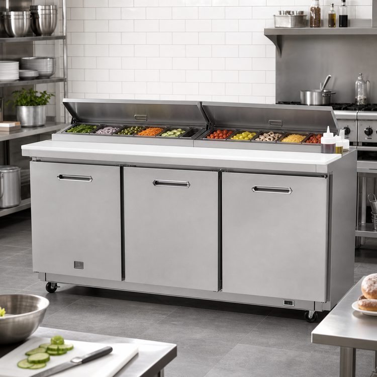 Product image #3 for Kelvinator Commercial 71-11/16-Inch Three-Section Refrigerated Sandwich/Salad Prep Table, 18 1/6 GN Pan Capacity