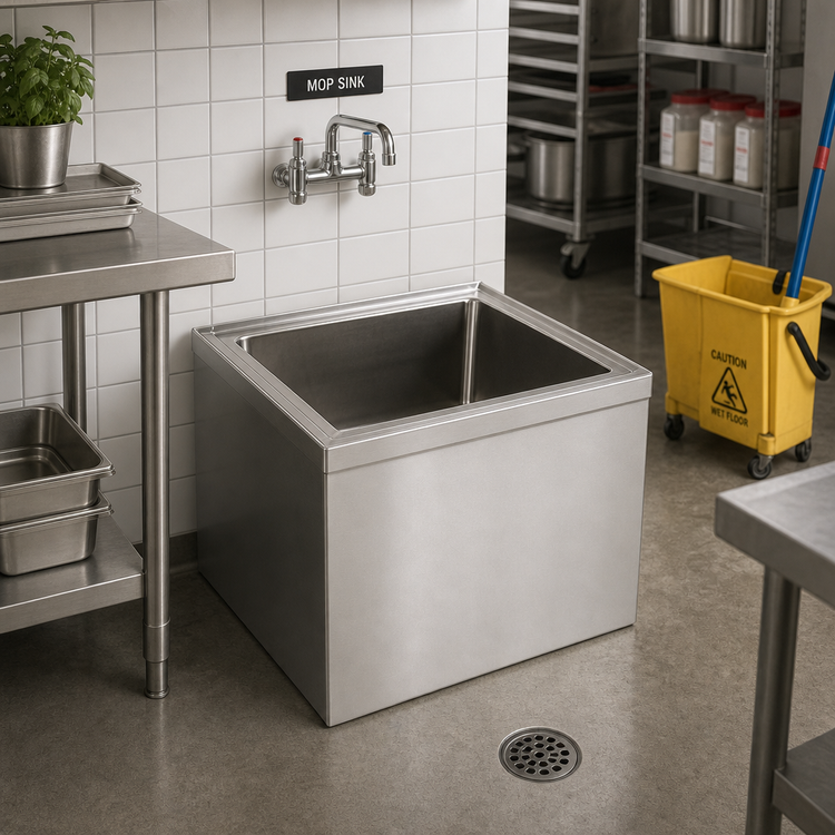 Product image #2 for BK Resources Floor Mount Stainless Steel Mop Sink with 20 x 16 x 6 Bowl
