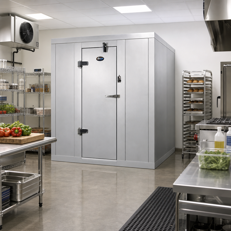 Product image #2 for AmeriKooler Quick Ship Indoor Walk-In Freezer with Aluminum Floor and Remote R-448A Refrigeration, 5'-10 5/8" W x 5'-10 1/8" L x 7'-7" H