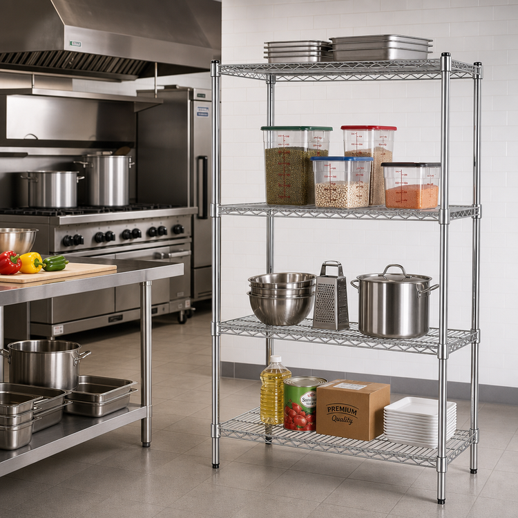 Product image #2 for Steel Works Stainless Heavy Duty 4-Tier Chrome Stationary Wire Shelving Unit, 48 x 21 x 74 Inches