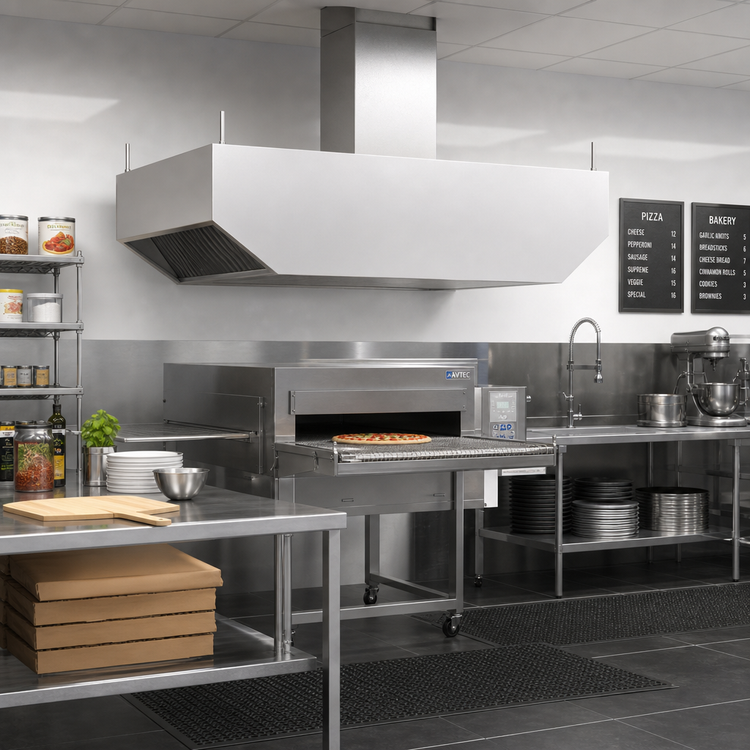Product image #3 for Avtec SimpleSpec Island Conveyor Pizza Oven Hood, 98 x 42 x 24 Inches, Type I/II