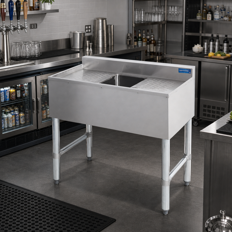 Product image #2 for Sapphire Manufacturing 36-Inch Single-Compartment Underbar Sink with Dual Drainboards, 304 Stainless Steel