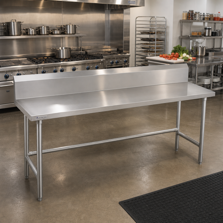 Product image #2 for Advance Tabco 144-Inch x 30-Inch 304 Stainless Steel Work Table with 10-Inch Backsplash and Open Base